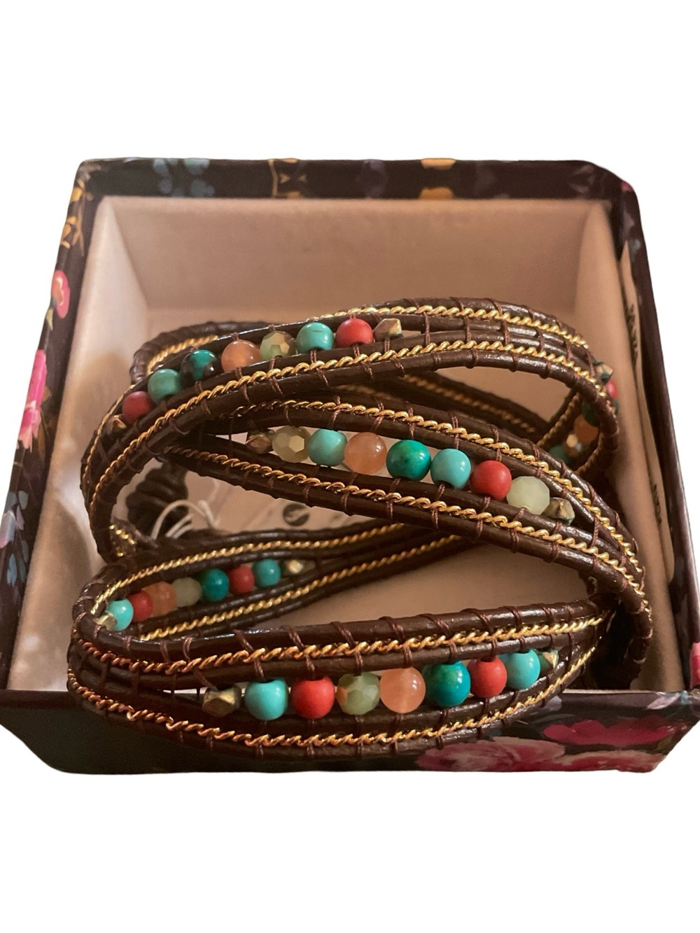 NAKAMOL CHICAGO MULTICOLOR LEATHER  BEADED WRAP BRACELET